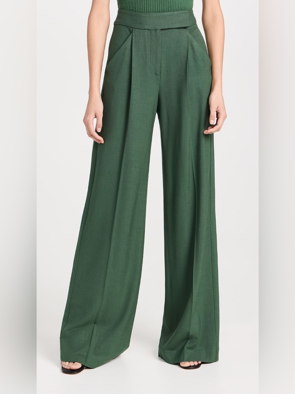 Veronica Beard Marbeau Wide-Leg High-Rise Pants in Forest